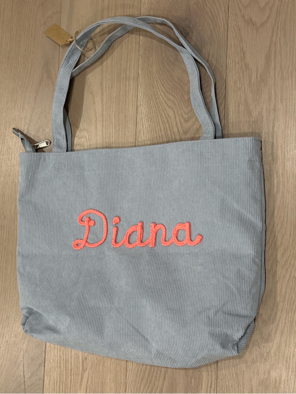 ‘Diana’ Blue Tote Bag with Pink Script